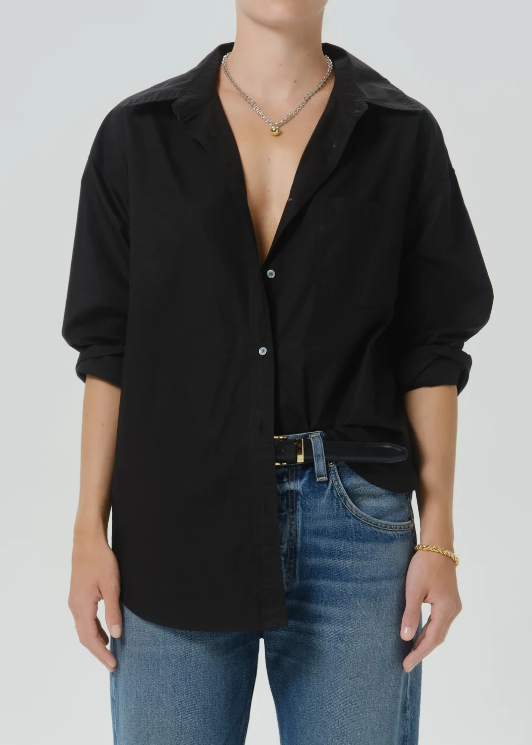 Thea Boyfriend Poplin Shirt in Black