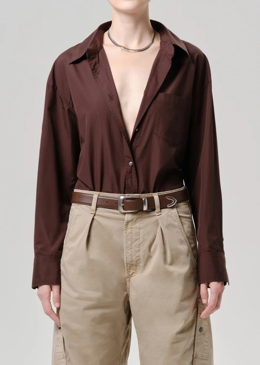 Thea Boyfriend Poplin Shirt in Brun