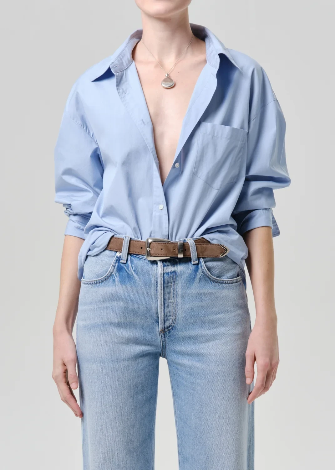 Thea Boyfriend Poplin Shirt in French Blue