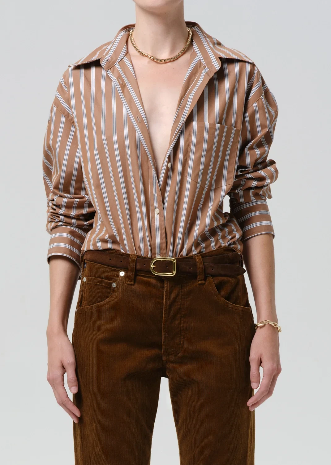 Thea Boyfriend Japanese Poplin Shirt in Copper Stripe