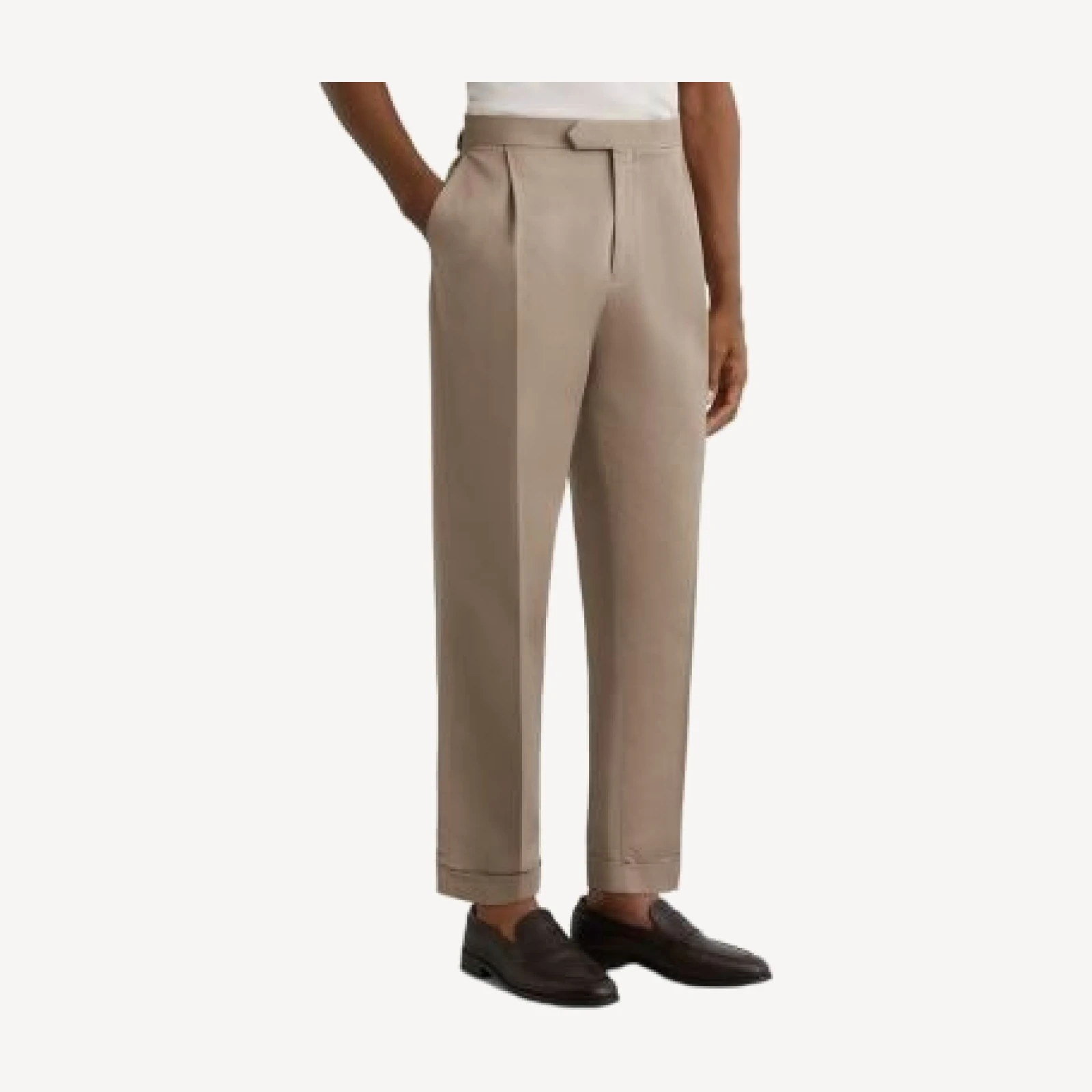 Reiss Cotton & Linen Tapered Fit Buckle Adjuster Trousers