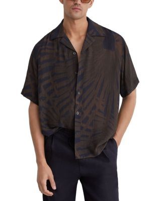 Reiss Shindora Cuban Collar Palm Print Shirt