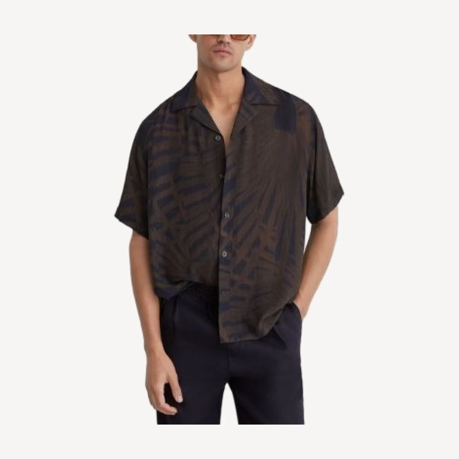 Reiss Shindora Cuban Collar Palm Print Shirt