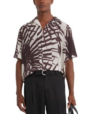 Reiss Shindora Palm Print Cuban Collar Shirt