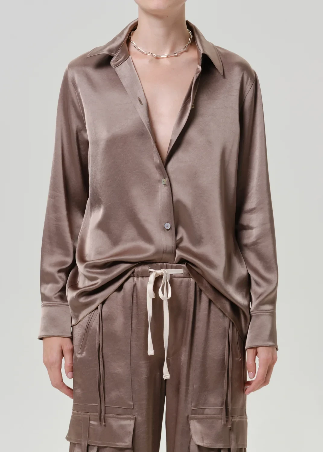 Tullah Japanese Hammered Satin Shirt in Cocoa