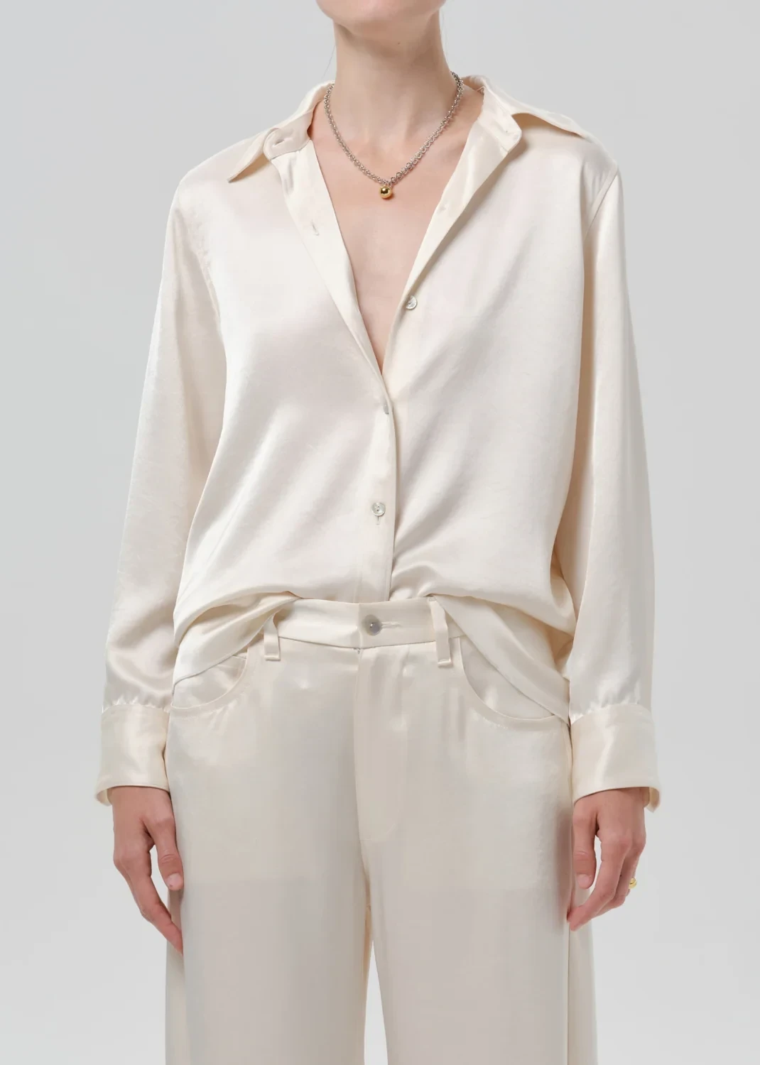 Tullah Japanese Hammered Satin Shirt in Cream
