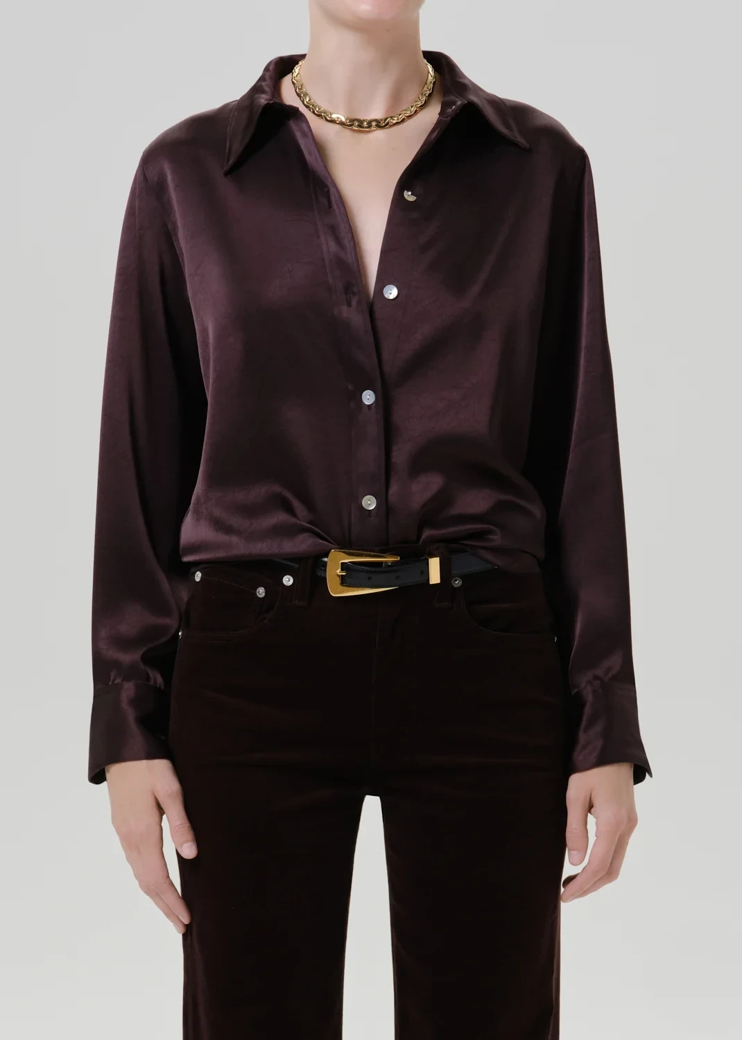 Tullah Japanese Hammered Satin Shirt in Espresso