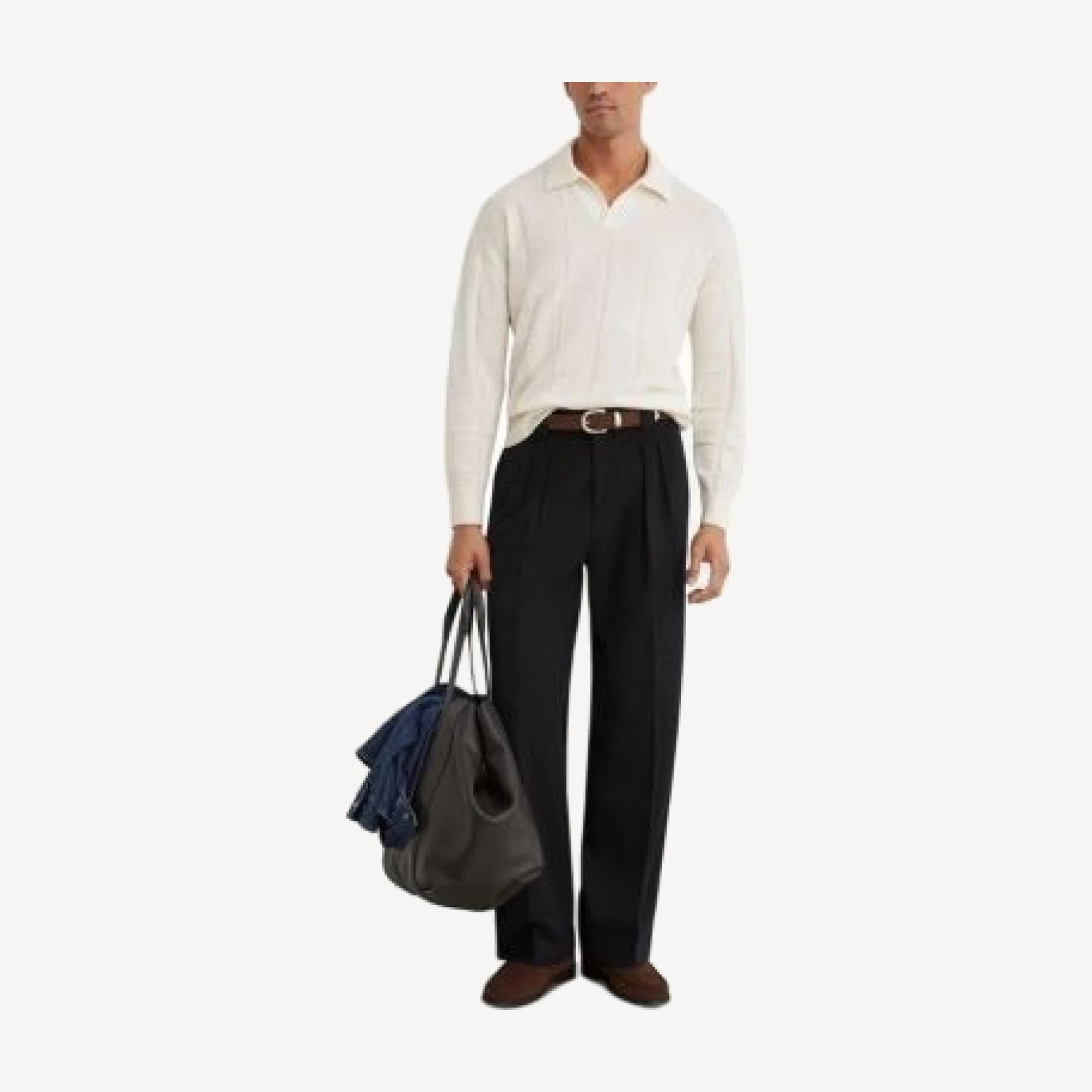 Reiss Compton Wool Open Collar Square Pattern Polo Shirt