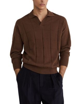 Reiss Compton Wool Open Collar Square Pattern Sweater