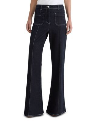 Reiss Petite Patch Pocket High Rise Flare Leg Jeans in Indigo Blue