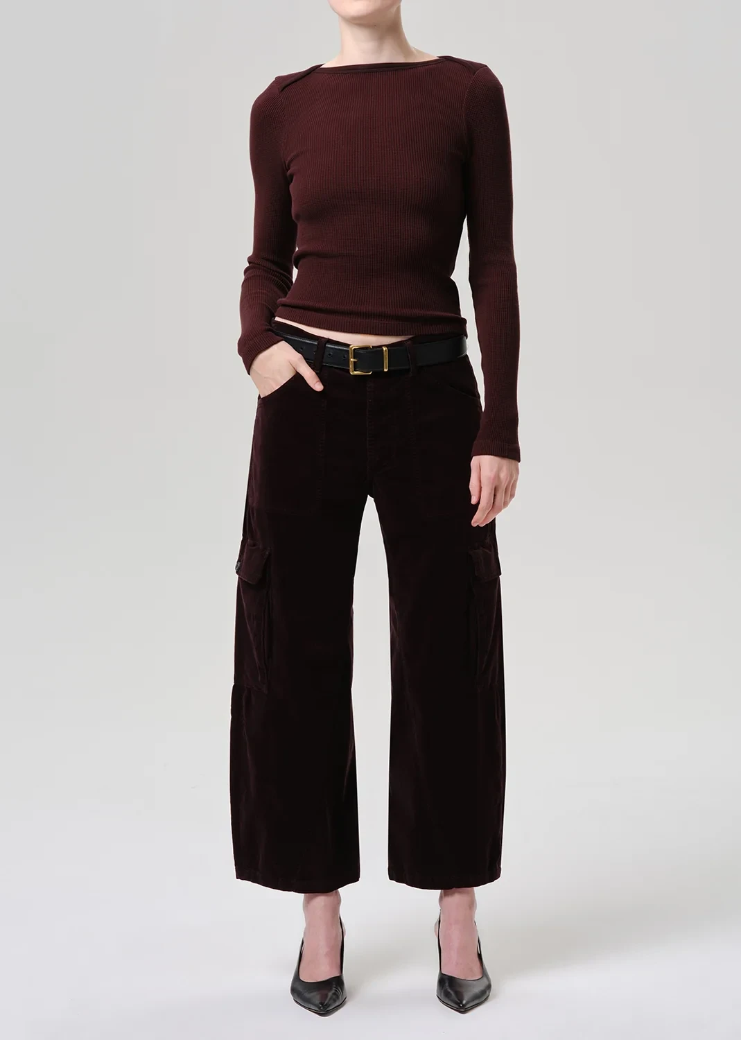 Petite Thassos Twisted Seam Utility Stretch Baby Corduroy Pant in Barrister