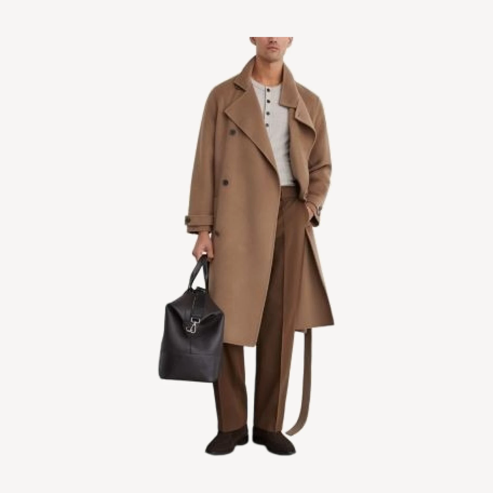 Reiss Selation Wool Blend Tie Waist Long Overcoat