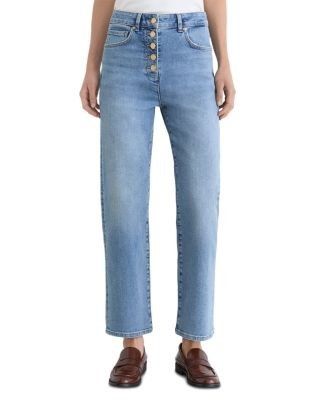 Reiss Petites Lana High Rise Straight Jeans in Light Blue