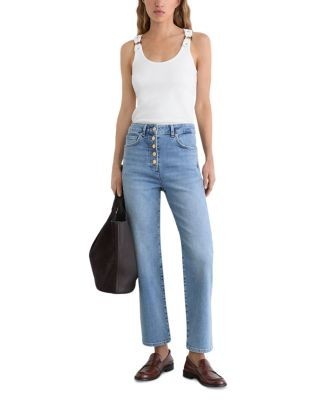 Reiss Petites Lana High Rise Straight Jeans in Light Blue