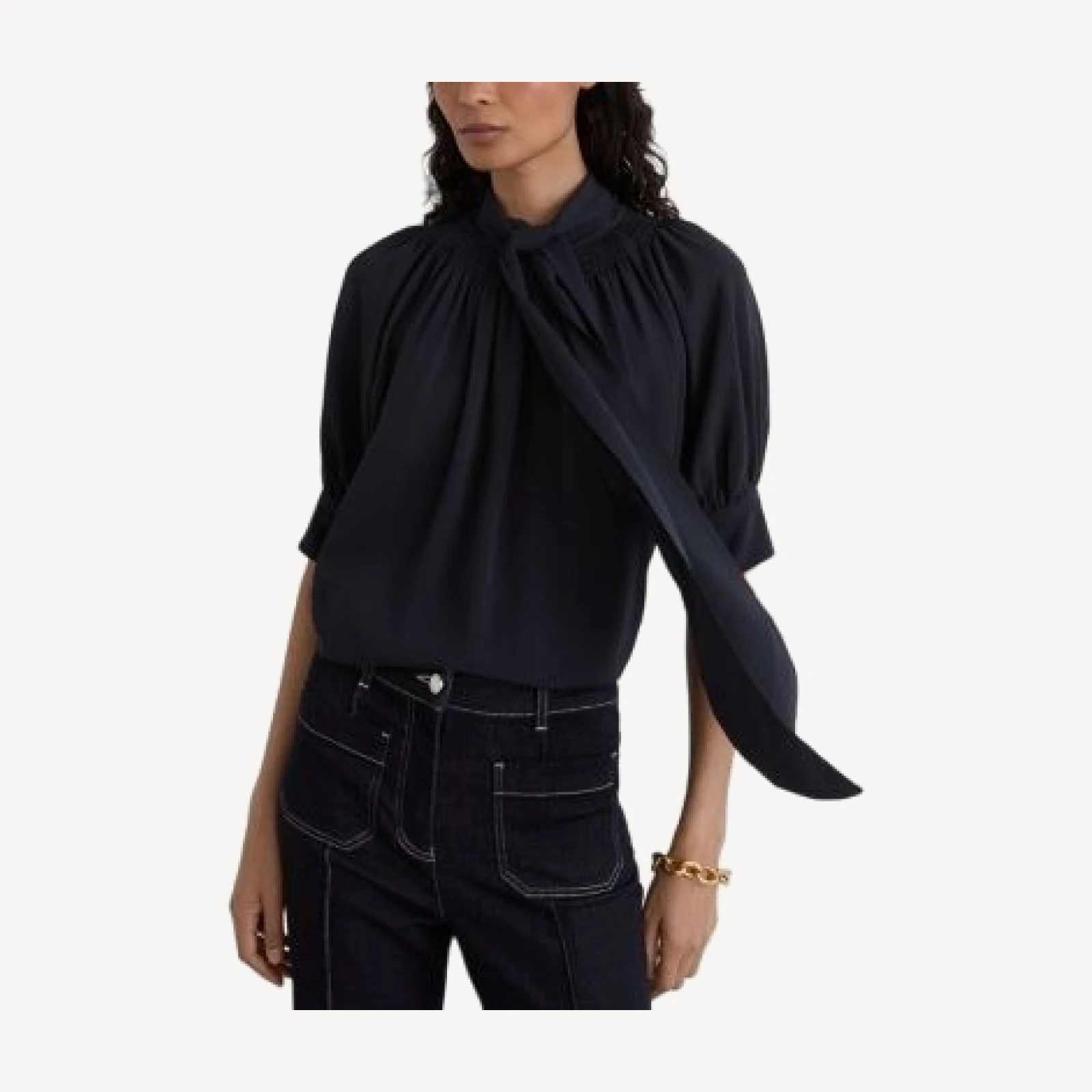 Reiss Lerina Tie Neck Short Sleeve Top