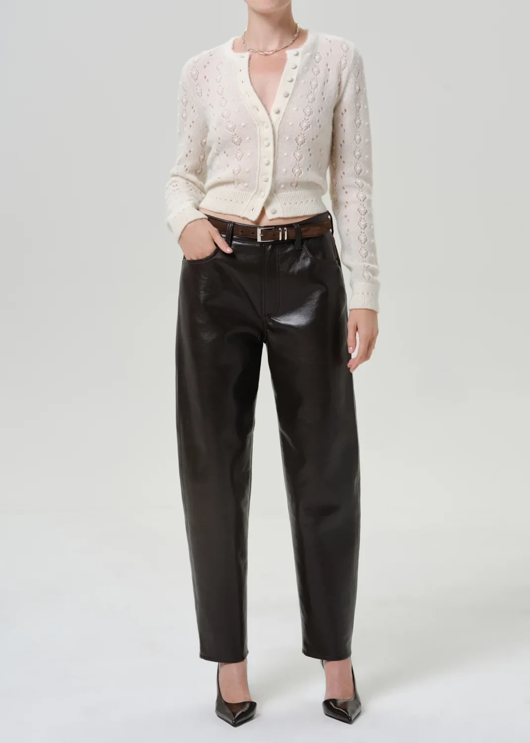 The Taper Jean in Recycled Leather in Chocolate Dark Brown