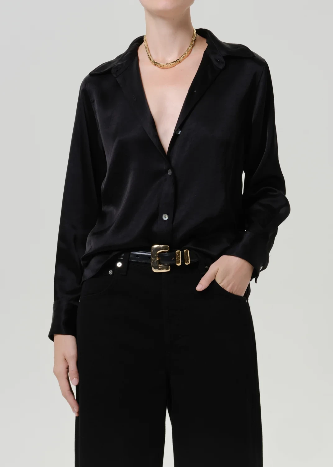 Tullah Japanese Hammered Satin Shirt in Black