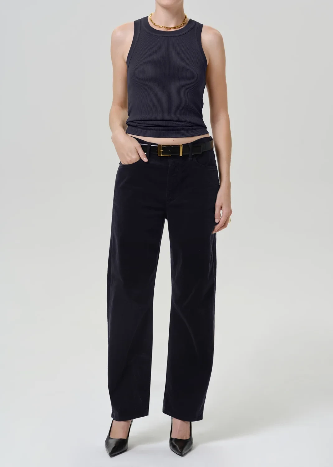 Miro Long Relaxed Baby Stretch Corduroy in Navy