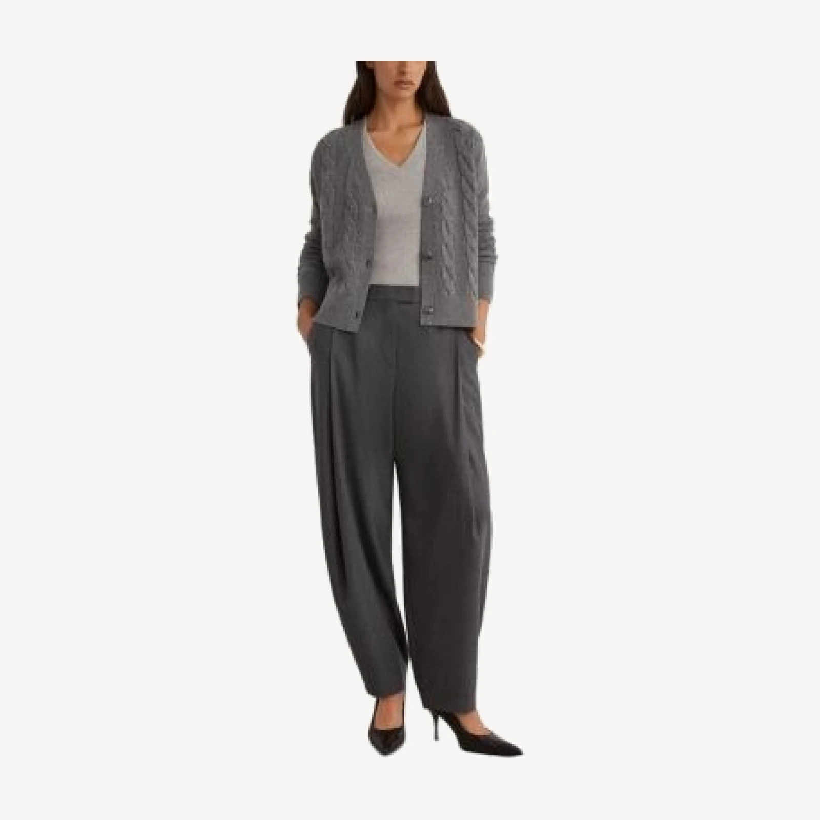 Reiss Elowen Wool & Cashmere V-Neck Cable Knit Cardigan Sweater