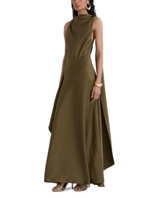 Reiss Sabine Satin Cape Maxi Dress