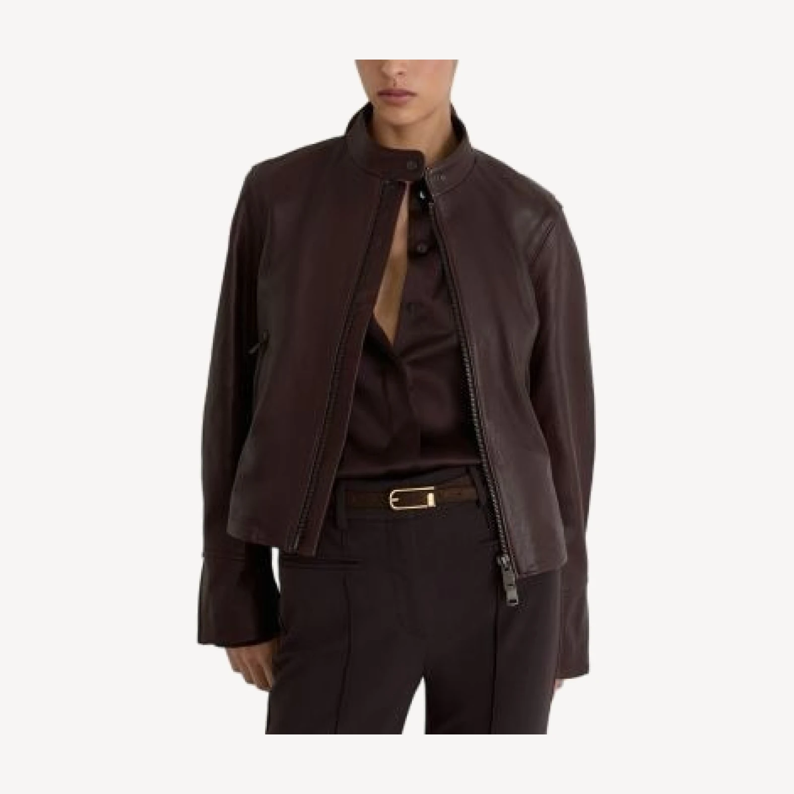 Reiss Erin Leather Stand Collar Zip Front Jacket