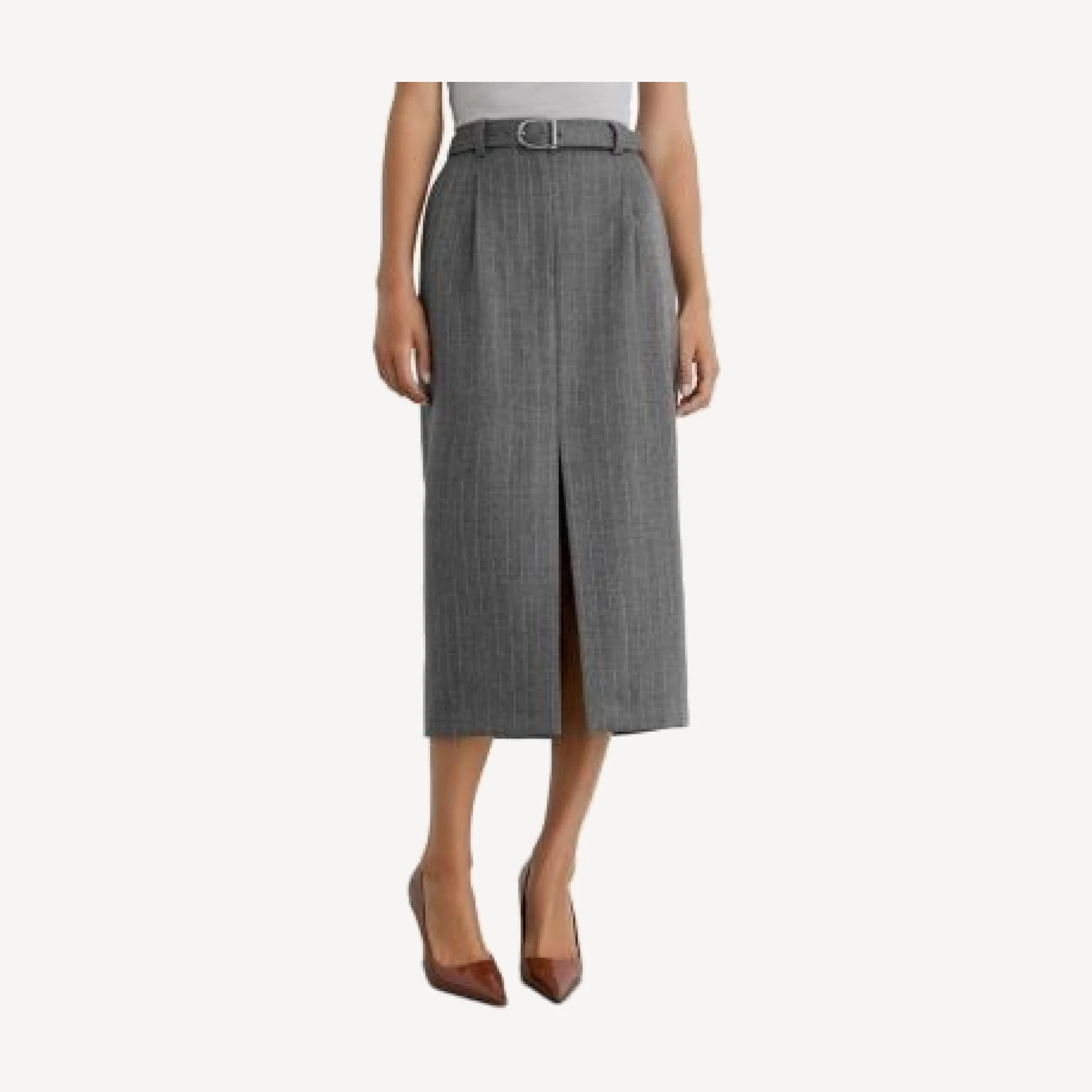 Reiss Petites Astrid Wool Pinstriped Midi Skirt