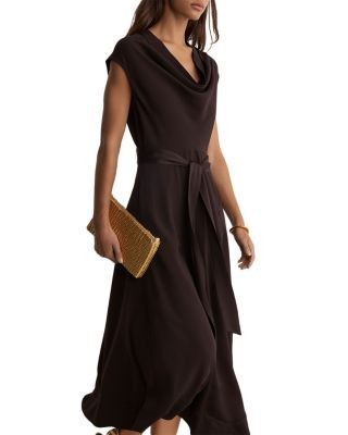 Reiss Justine Cowl Neck Sash Waist Midi Dress