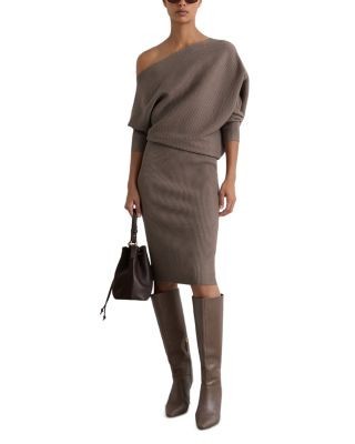 Reiss Lara Off-the-Shoulder Ribbed Knit Dress