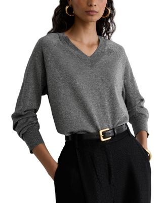 Reiss Wool Blend Metallic V Neck Sweater