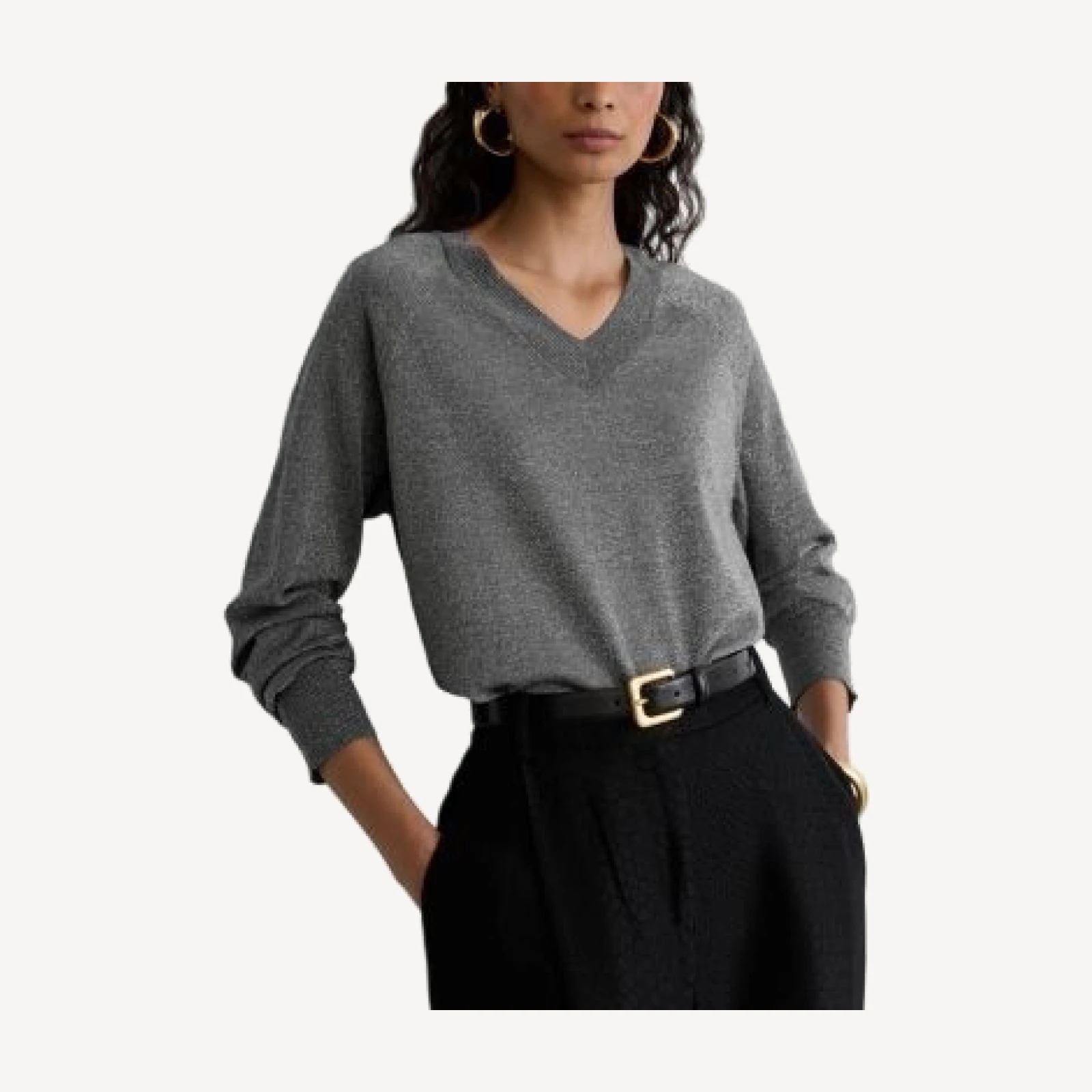 Reiss Wool Blend Metallic V Neck Sweater