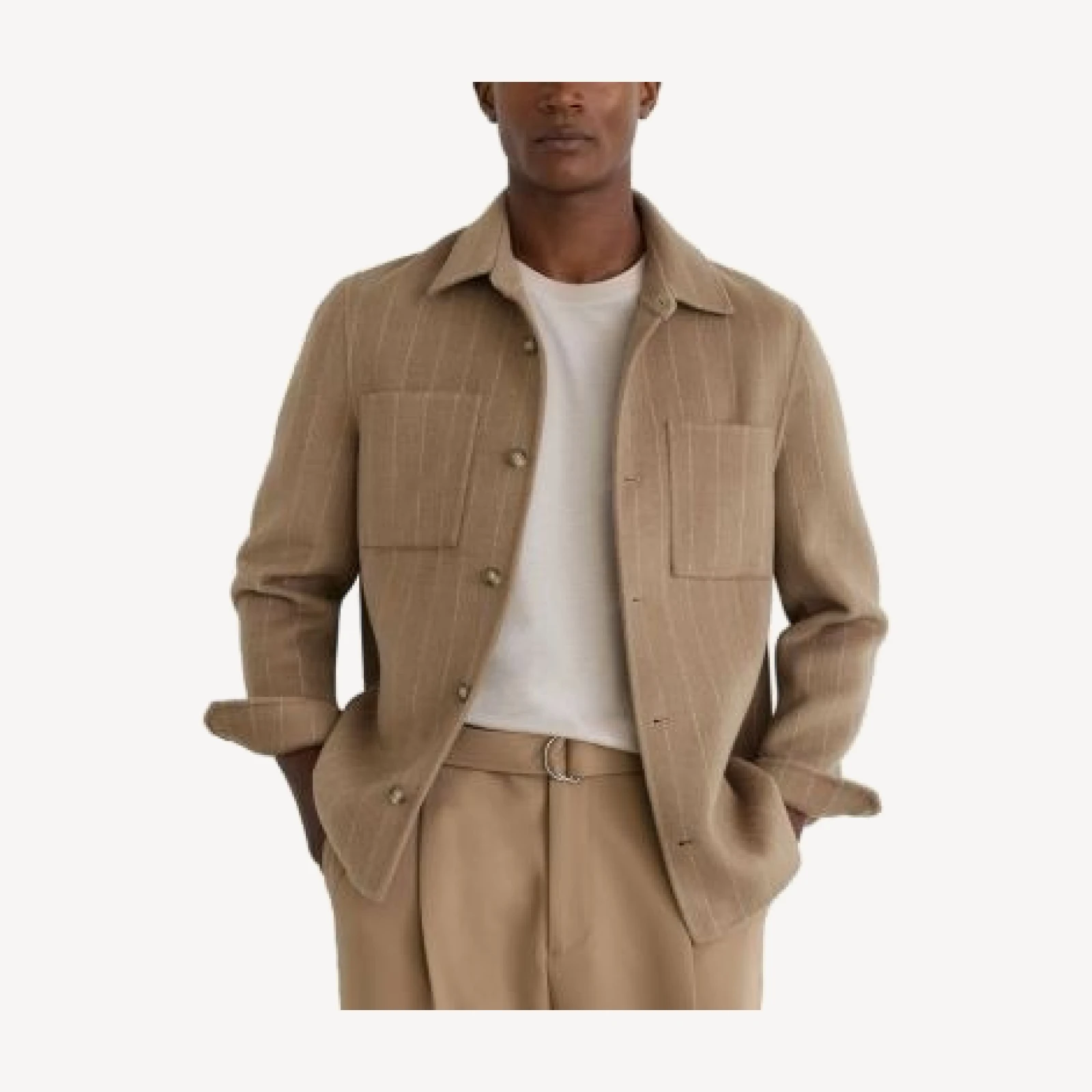 Reiss Gano Chalk Stripe Brushed Pocket Overshirt
