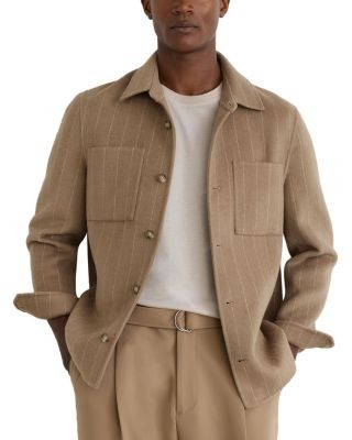 Reiss Gano Chalk Stripe Brushed Pocket Overshirt