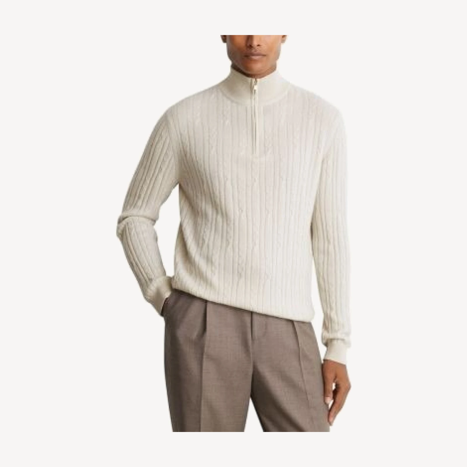 Reiss Howard Cashmere Half Zip Cable Knit Sweater