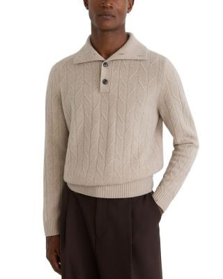 Reiss Littleton Wool Half Button Diagonal Stitch Sweater