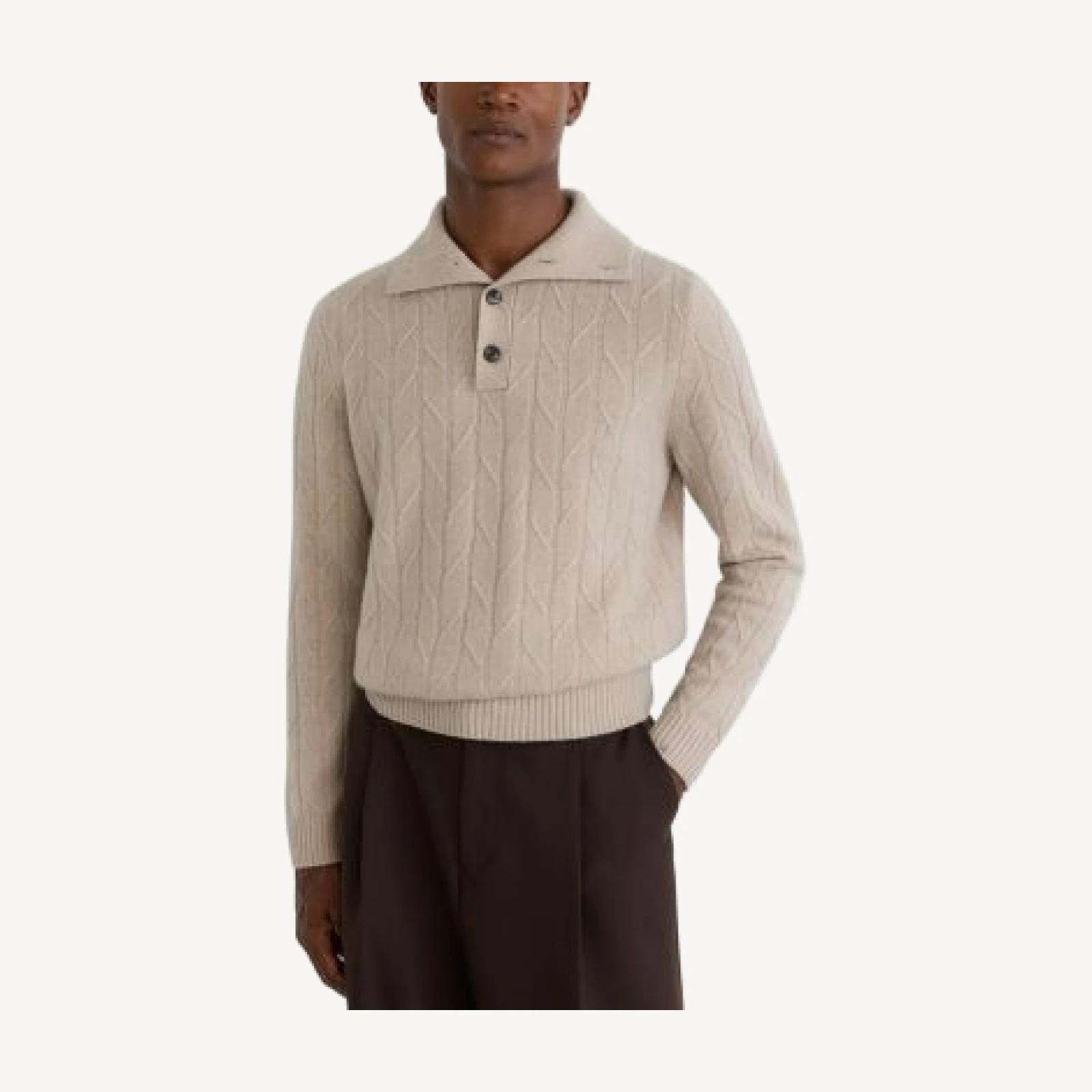 Reiss Littleton Wool Half Button Diagonal Stitch Sweater