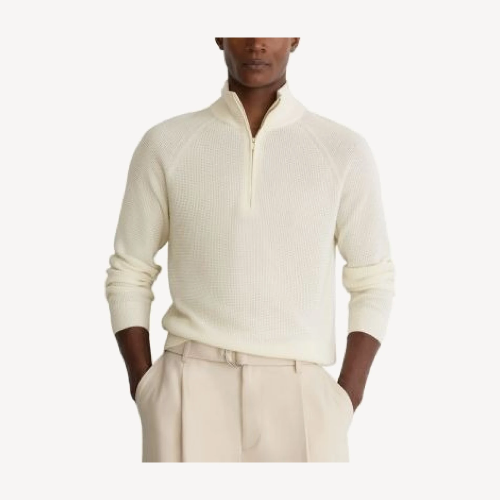 Reiss Tristan Half Zip Raglan Waffle Sweater