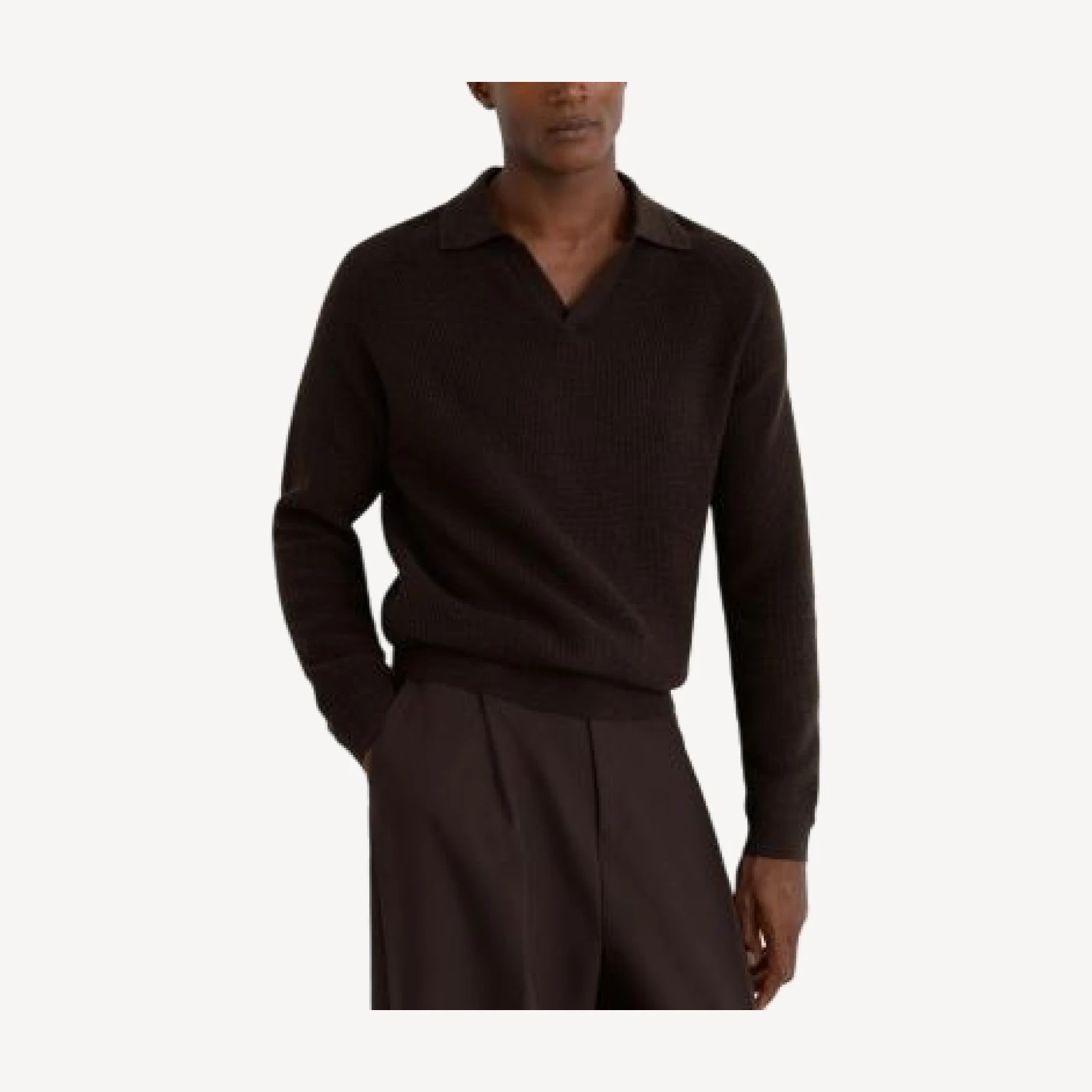 Reiss Spence Open Collar Textured Waffle Sweater
