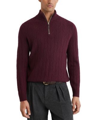 Reiss Douglas Wool Half Zip Diagonal Stitch Sweater