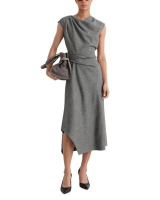 Reiss Clara Houndstooth Check Tailored Midi Dress