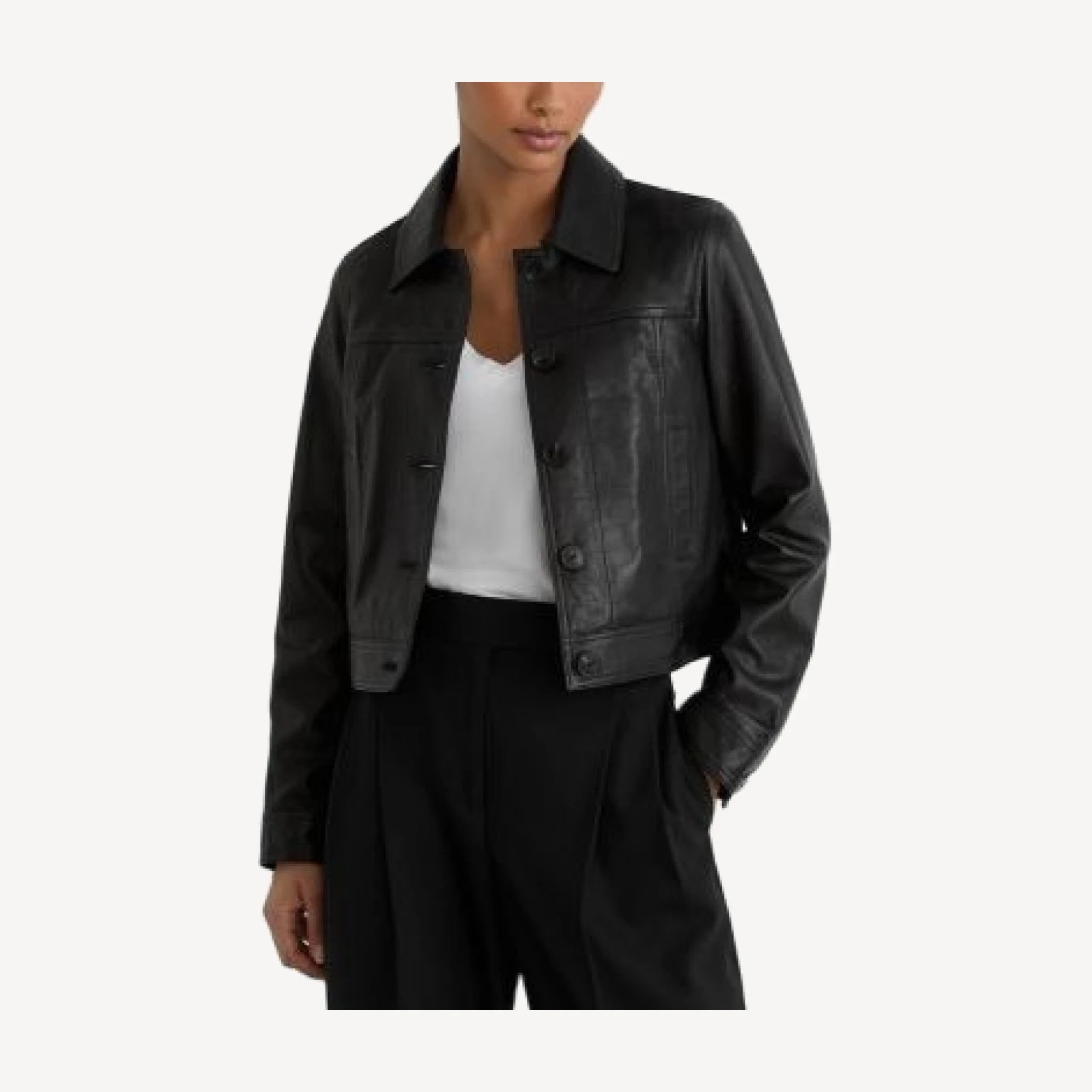 Reiss Callie Leather Trucker Jacket