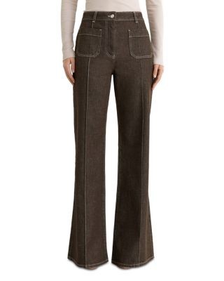 Reiss Cotton Stretch Sakura High Rise Flare Jeans in Brown