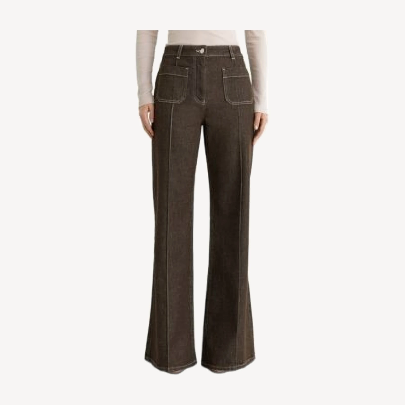 Reiss Cotton Stretch Sakura High Rise Flare Jeans in Brown