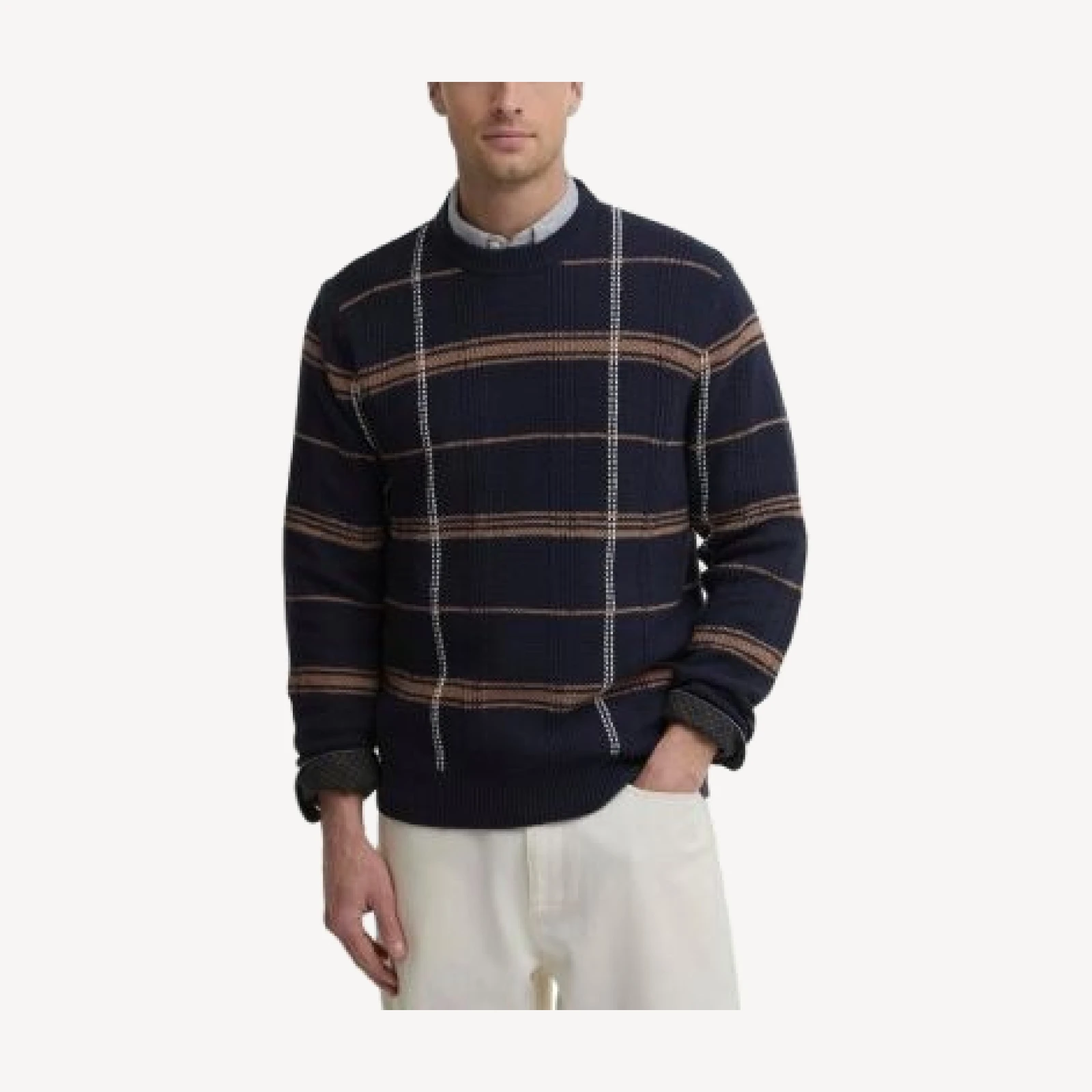 Barbour Fasey Cotton & Wool Cable Tartan Crewneck Jumper Sweater