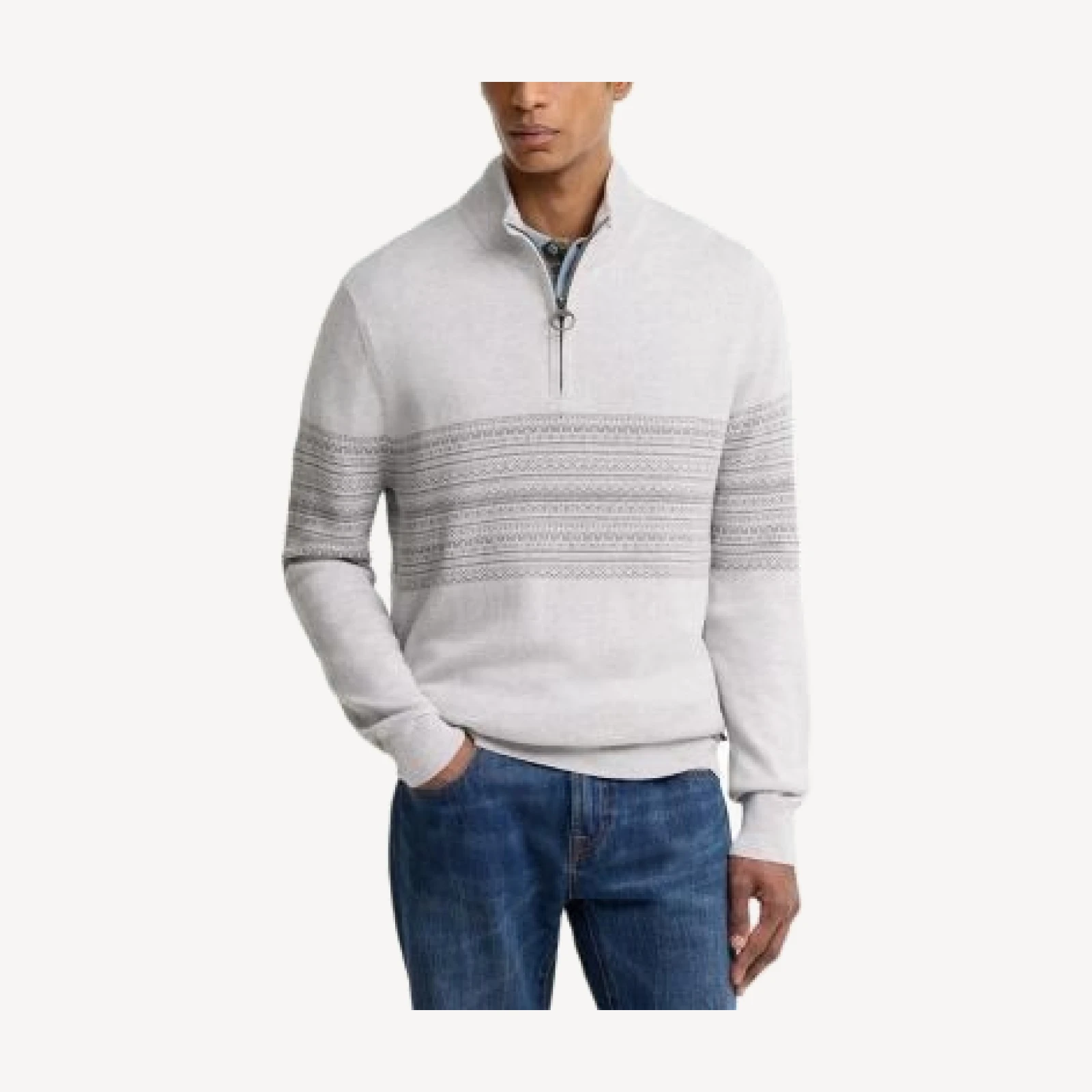 Barbour Millwood Cotton Blend Half Zip Stripe Sweater