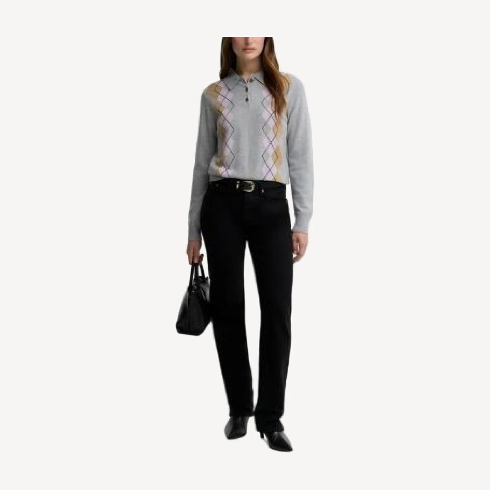 Barbour Fawne Wool Argyle Knit Sweater