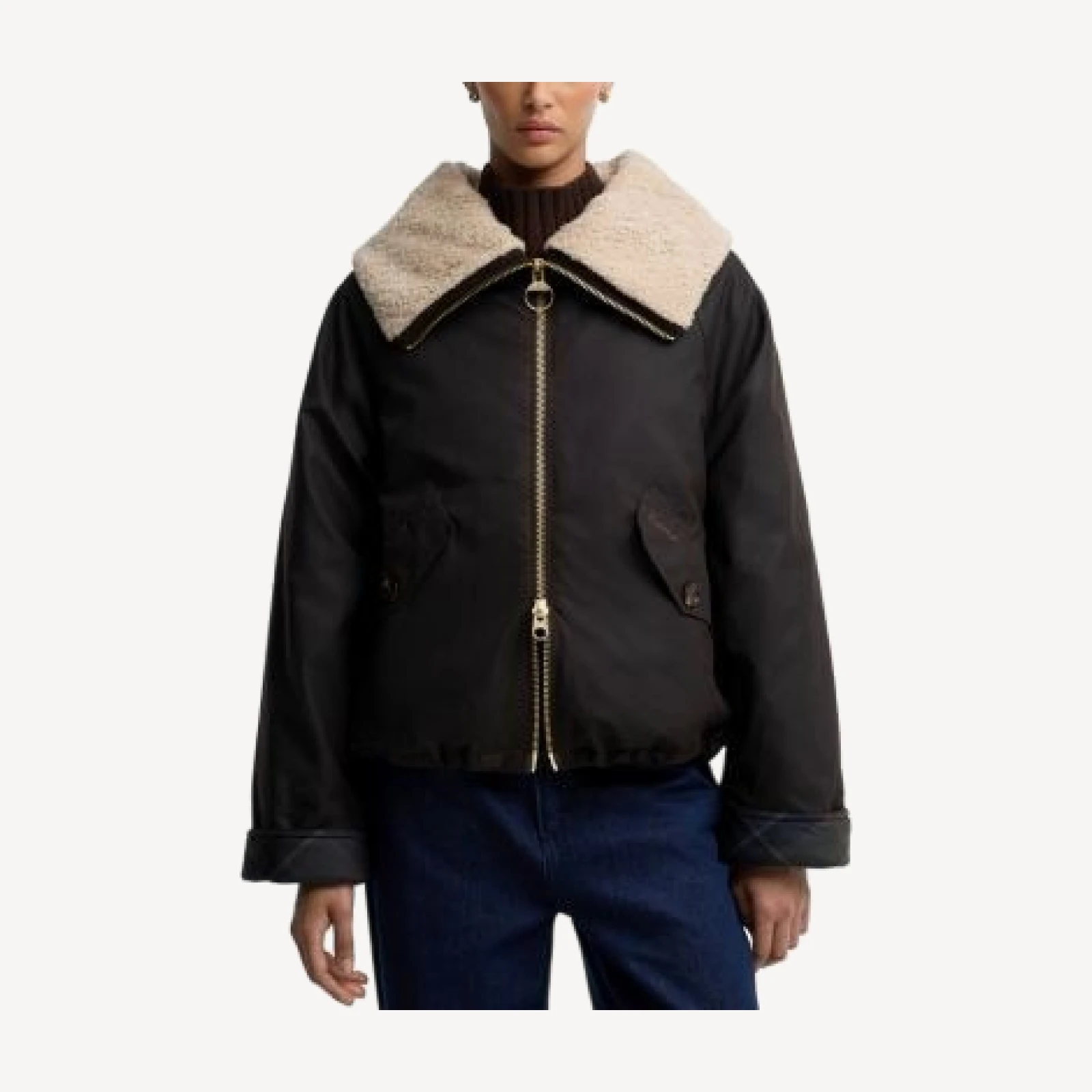 Barbour Mary Faux Fur Collar Waxed Cotton Jacket