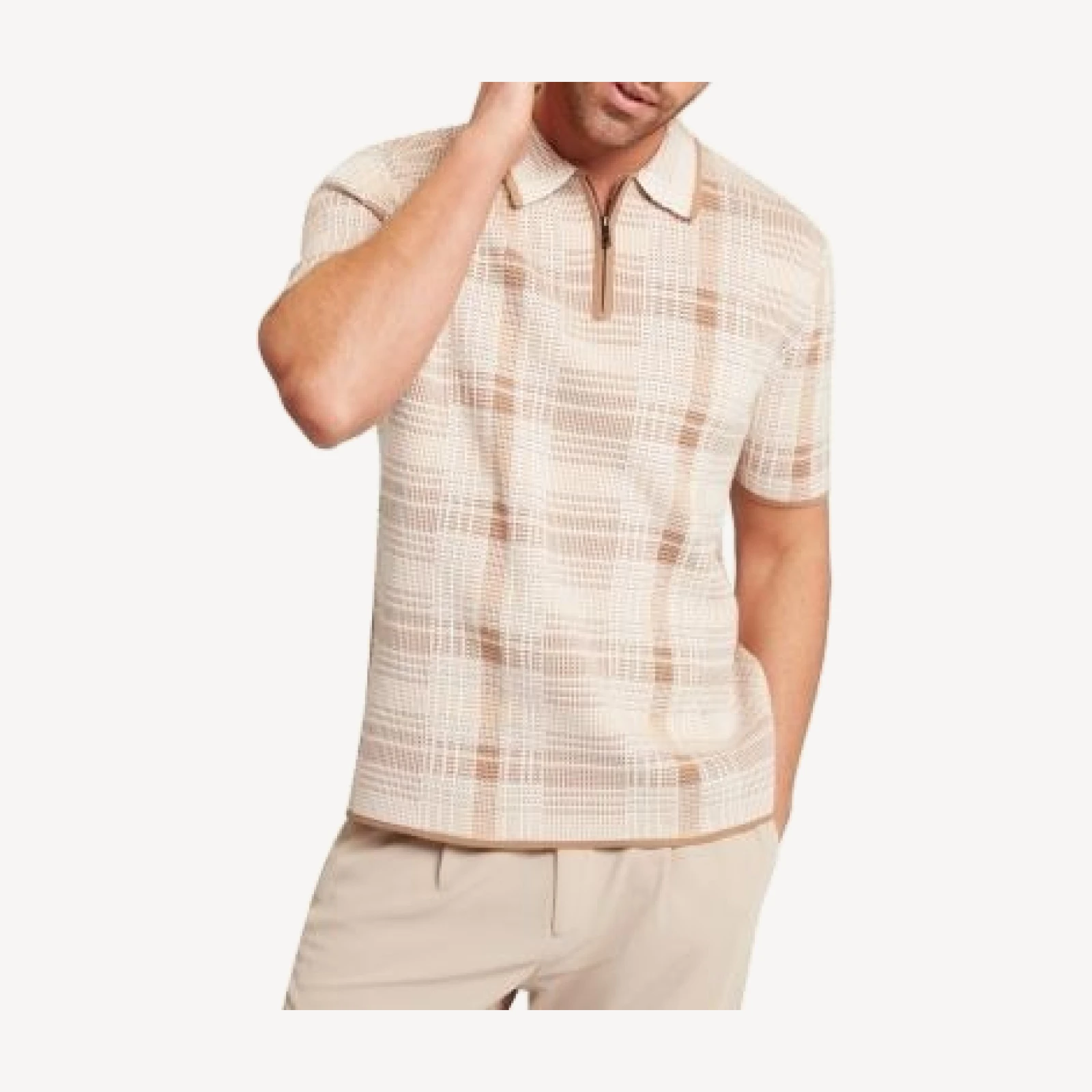 Ted Baker Halpirt Short Sleeve Check Stitch Zip Neck Polo