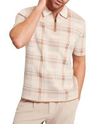 Ted Baker Halpirt Short Sleeve Check Stitch Zip Neck Polo