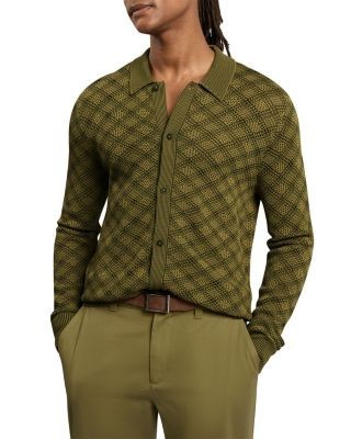 Ted Baker Kearl Long Sleeve Geometric Stitch Sweater Polo