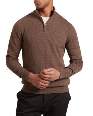 Ted Baker Jeremee T Stitch Half Zip Cotton Wool Sweater